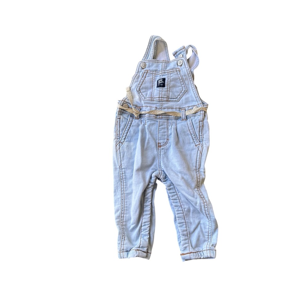 Baby Bgosh Infant Girls Light Wash Denim Overalls Gold Glitter Belt 9M 1M051410